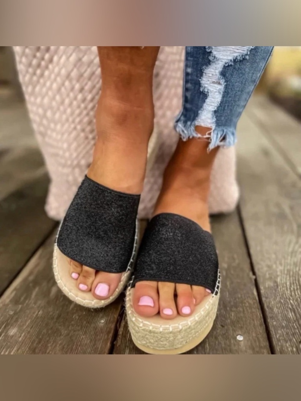 Matisse Black Slide Platform Espadrille